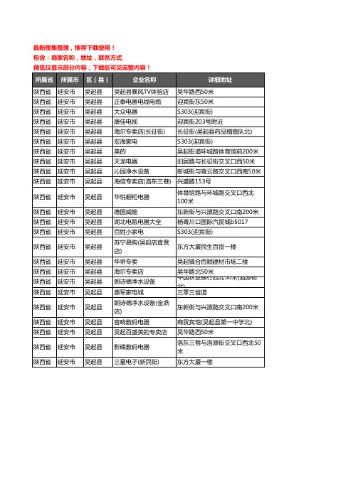 新版陕西省延安市吴起县家用电器企业公司商家户名录单联系方式地址大全24家