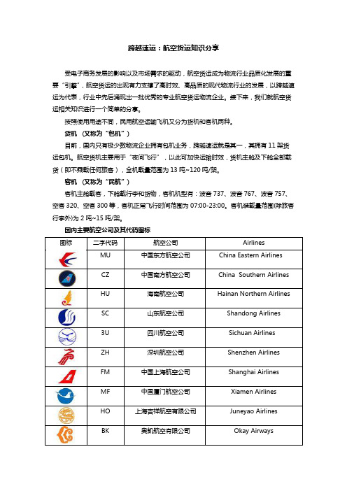 跨越速运：航空货运知识分享