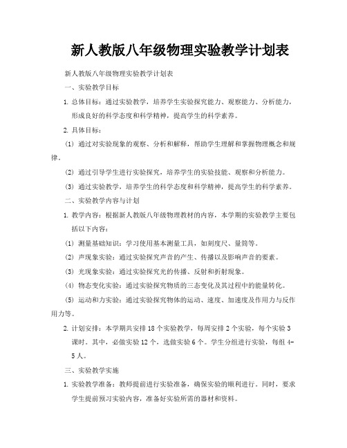 新人教版八年级物理实验教学计划表