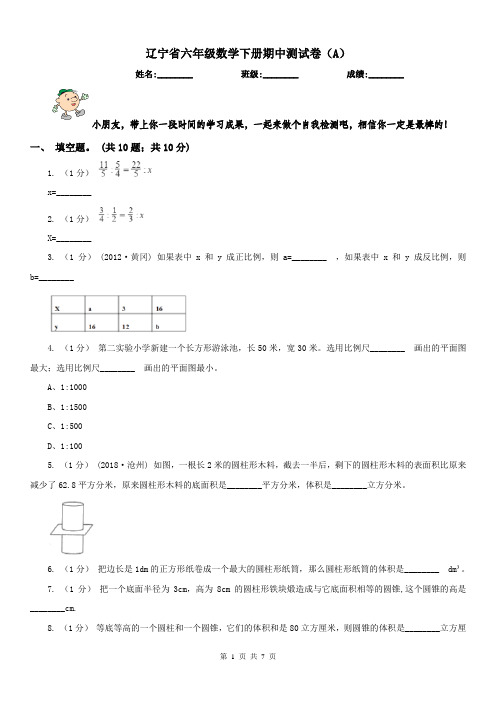 辽宁省六年级数学下册期中测试卷(A)-2