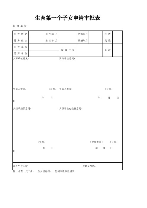 生育第一个子女申请审批表