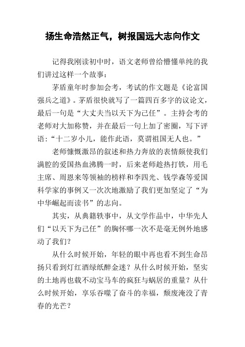 扬生命浩然正气,树报国远大志向作文