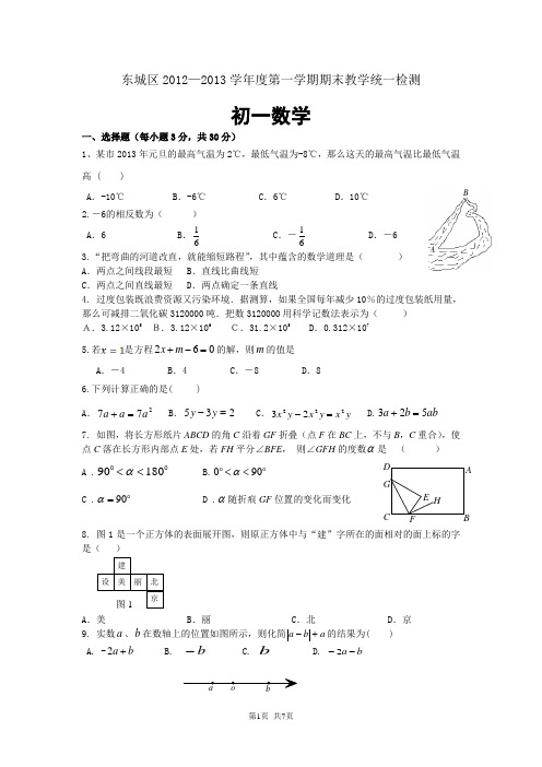 北京市东城区2012-2013学年七年级上学期期末数学试题