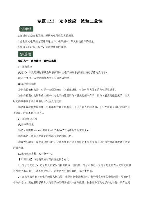 2020年高考物理一轮复习专题12.2 光电效应 波粒二象性(讲)(原卷版)