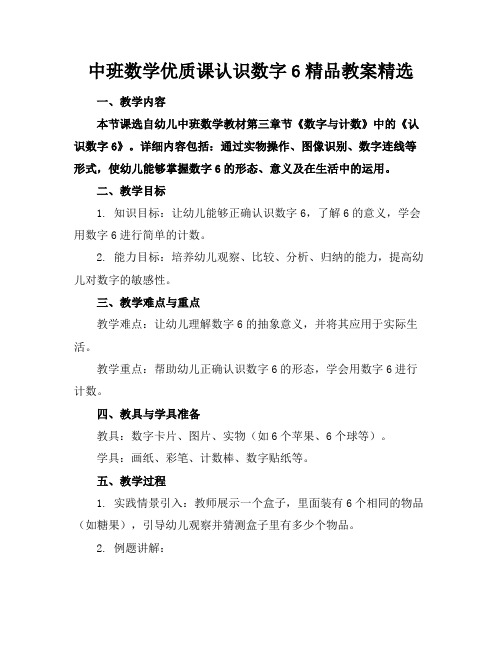 中班数学优质课认识数字6精品教案精选