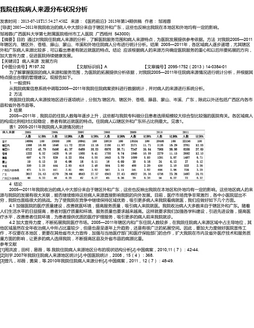 我院住院病人来源分布状况分析