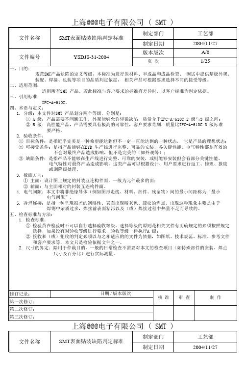 SMT表面贴装缺陷判定标准