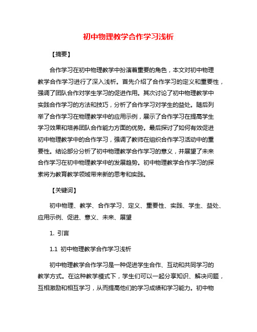 初中物理教学合作学习浅析