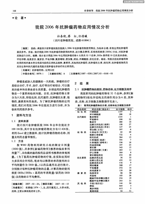 我院2006年抗肿瘤药物应用情况分析