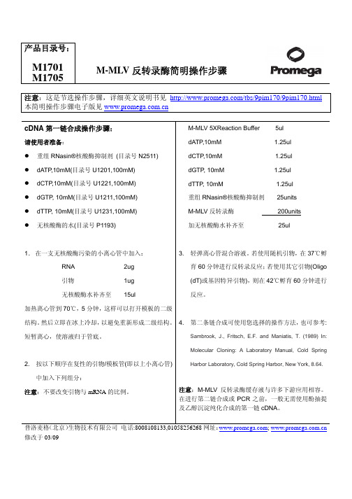 M1701 M1705 M-MLV 反转录酶 简明操作说明