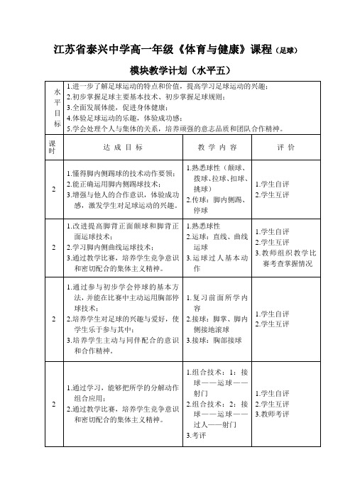 高一年级足球模块教学计划