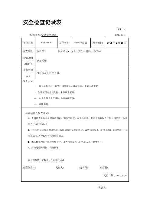 建筑工程安全检查记录表【模板范本】