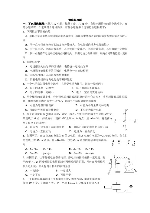 静电场经典题及答案