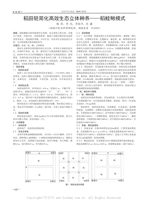 稻田轻简化高效生态立体种养——稻蛙鳅模式