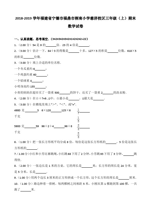 2018-2019学年福建省宁德市福鼎市桐南小学慈济校区三年级(上)期末数学试卷