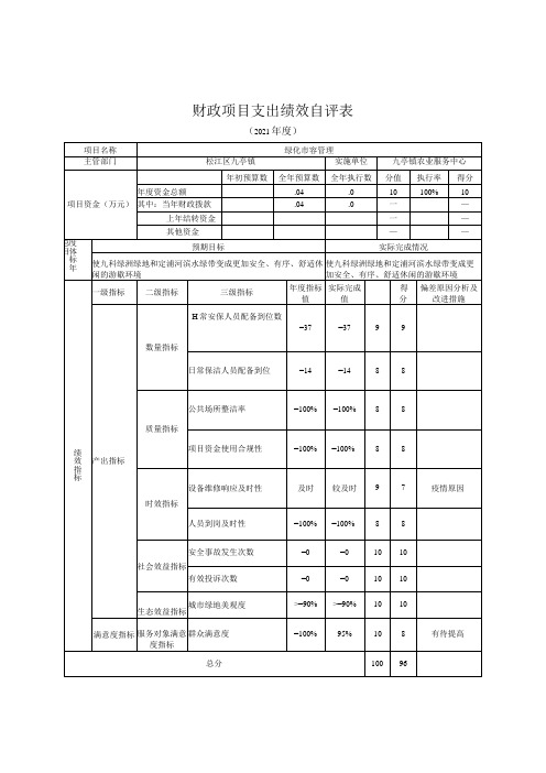 财政项目支出绩效自评表