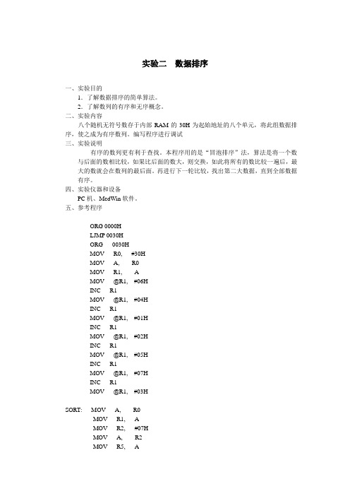 单片机实验2数据排序1