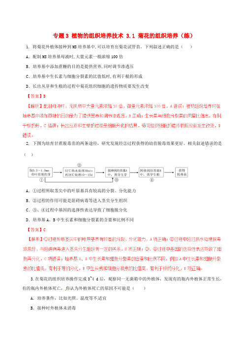 高中生物专题3植物的组织培养技术3.1菊花的组织培养练提升版含解析新人教版选修1