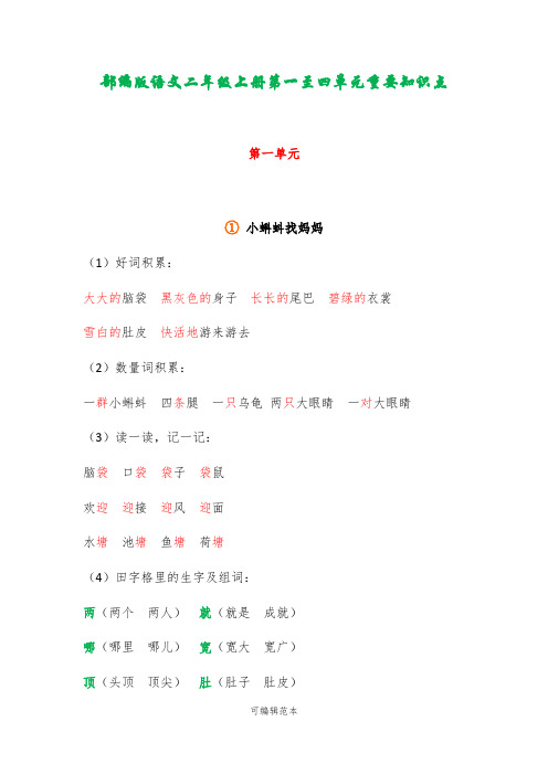 部编版语文二年级上册第一至四单元重要知识点