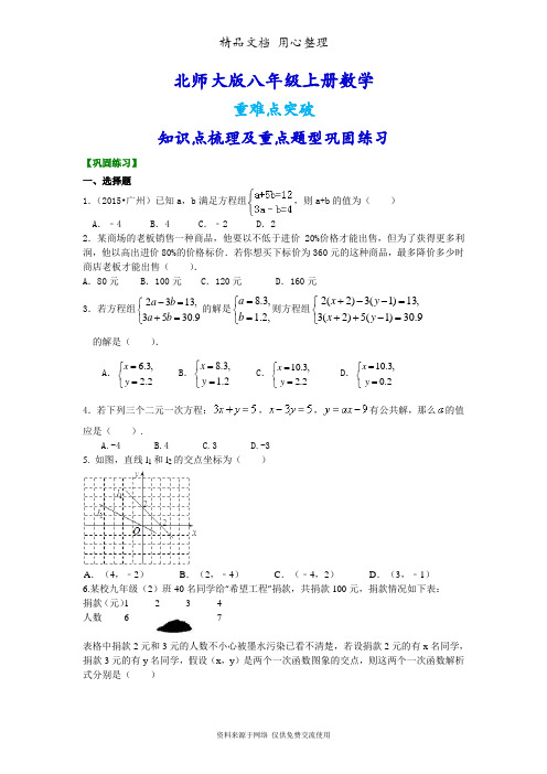 北师大版八年级上册数学[《二元一次方程组》全章复习与巩固(提高版)重点题型巩固练习]