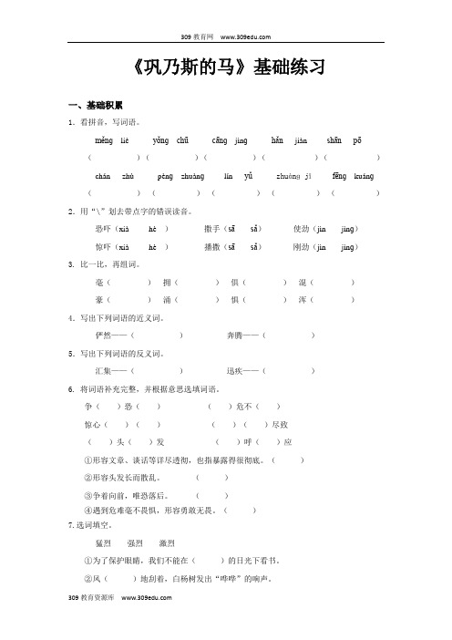 【309教育网优选】小学语文北师大版五年级上册《巩乃斯的马》基础练习