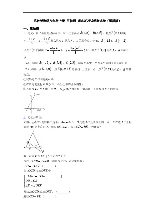 苏教版数学八年级上册 压轴题 期末复习试卷测试卷(解析版)