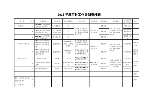 2018年度审计工作计划安排表