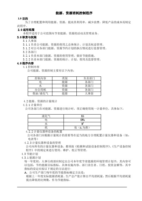 能源、资源消耗控制程序