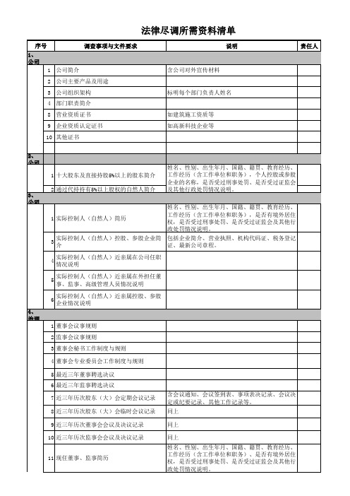 法律尽调资料清单