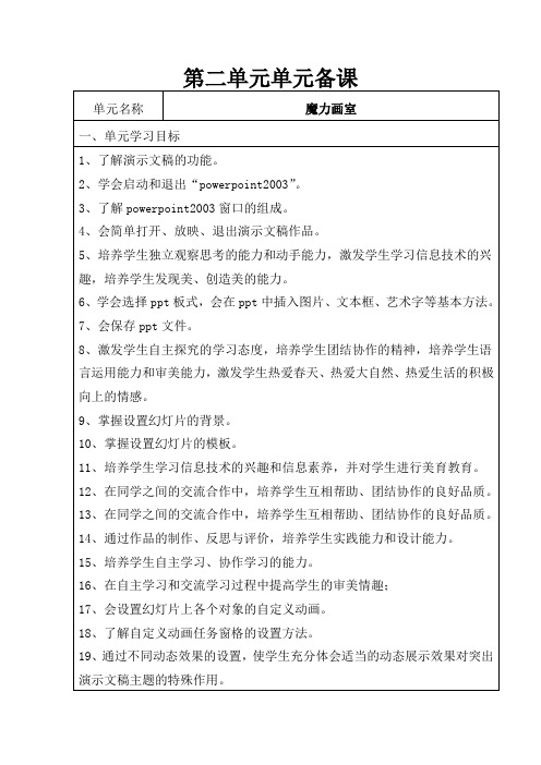 山西经济出版社小学第二册四年级信息技术第二单元教案2015年