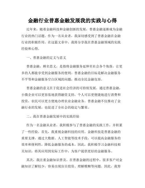 金融行业普惠金融发展我的实践与心得