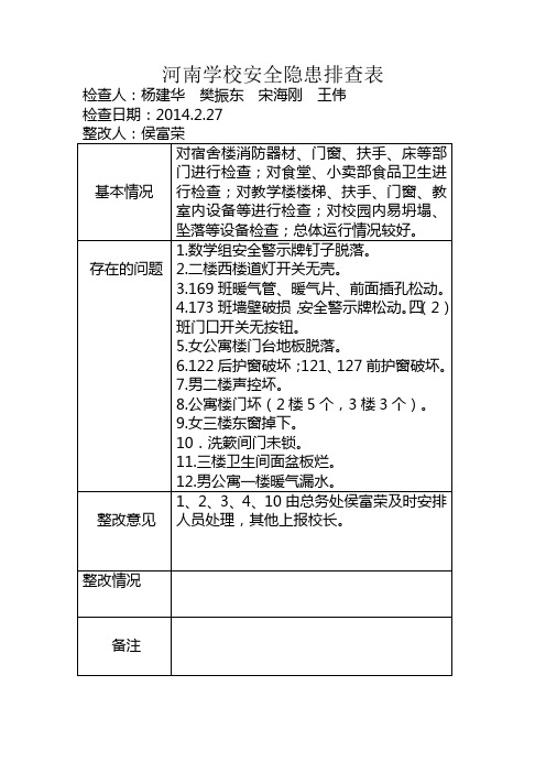 河南学校安全隐患排查表2.28