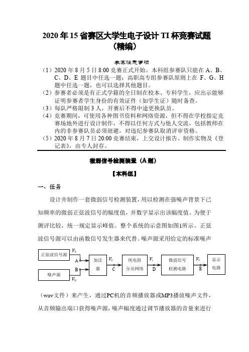 2020年15省赛区大学生电子设计TI杯竞赛试题(精编)