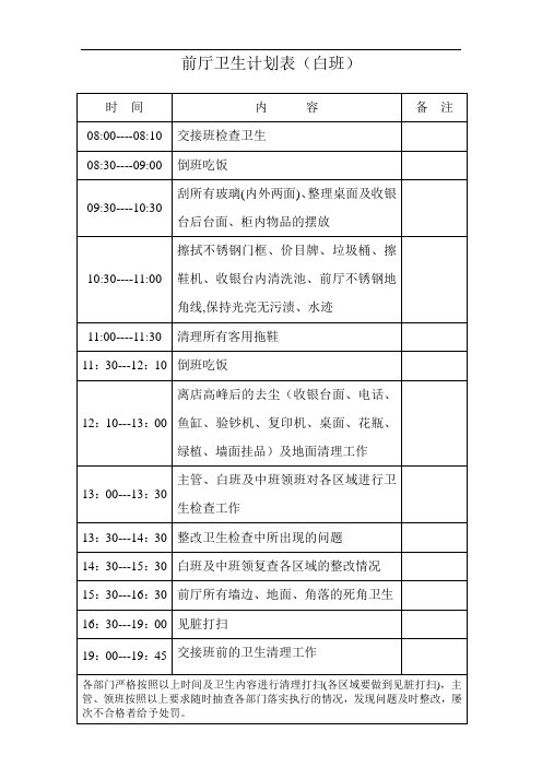 前厅卫生计划表模版[资料]