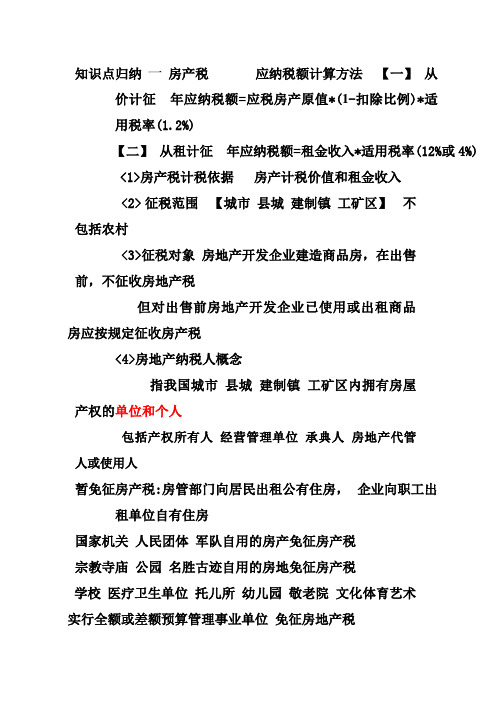 知识点归纳  房产税应纳税额计算方法