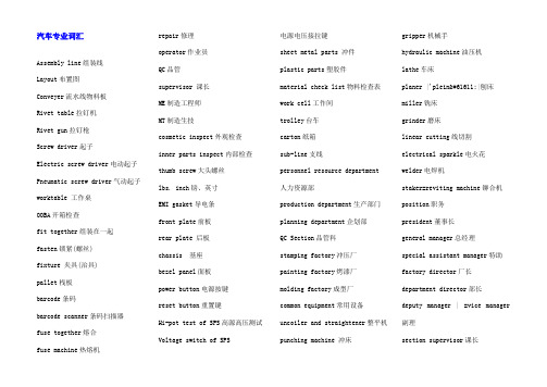汽车制造专业英语词汇大全