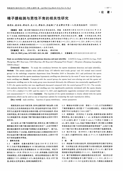 精子膜检测与男性不育的相关性研究