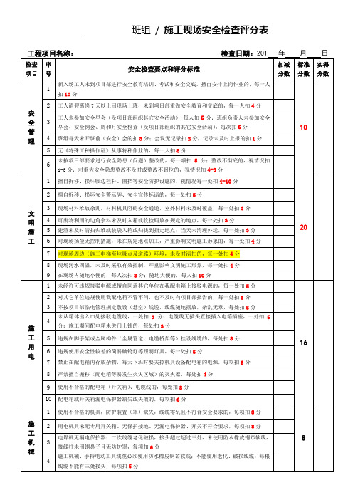 班组每周安全检查评分记录表(20170804)