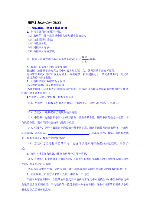 吉林省东北师范大学附属中学2015届高三理科数学一轮复习教案--用样本估计总体