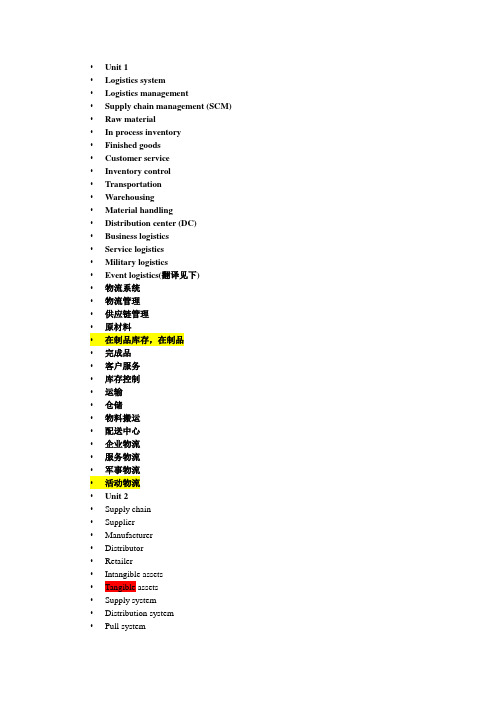 物流专业英语教程(吴尚义)——上学期考试复习资料