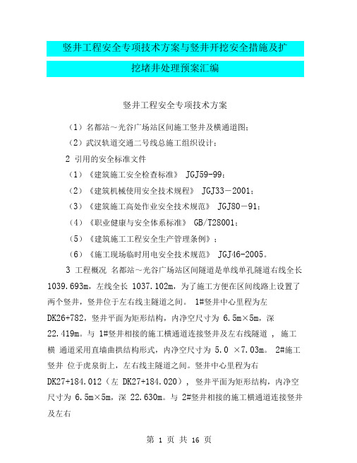 竖井工程安全专项技术方案与竖井开挖安全措施及扩挖堵井处理预案汇编