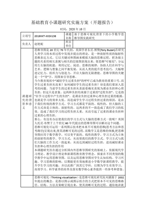 基于思维可视化背景下的小学数学思维导图实践研究 开题报告