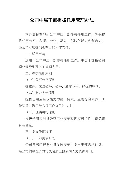 公司中层干部选拔任用管理办法