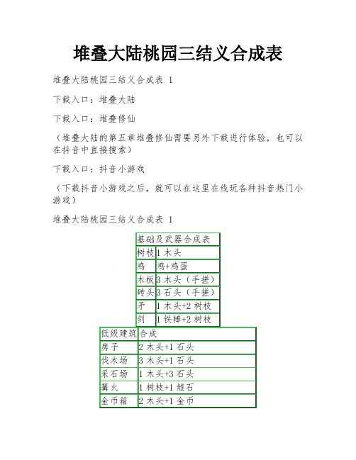 堆叠大陆桃园三结义合成表