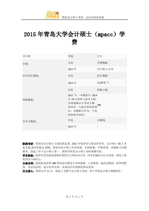 2015年青岛大学会计硕士(mpacc)学费