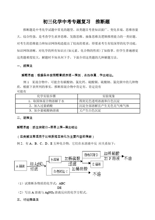 初三化学推断题专项复习