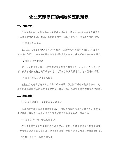 企业支部存在的问题和整改建议