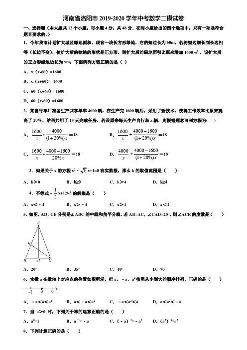 河南省洛阳市2019-2020学年中考数学二模试卷含解析