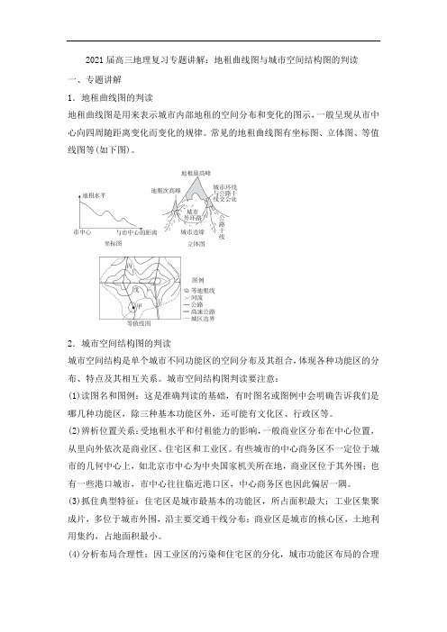 2021届高三地理复习专题讲解：地租曲线图与城市空间结构图的判读