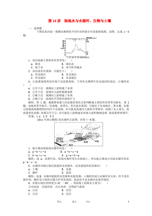 高考地理大一轮复习 第14讲 陆地水与水循环、生物与土壤课时作业